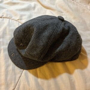 Grey and black plaid wool newsboy cap